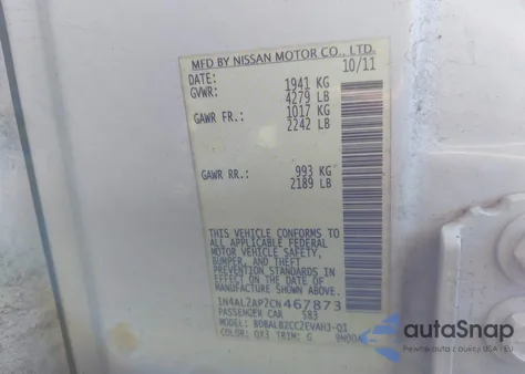 2012 Nissan Altima 2.5 S from USA, damaged, VIN 1N4AL2AP2CN467873